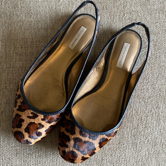 Cynthia Vincent leopard print pony hair flats sling-back brown black slide 9 - Picture 2 of 4